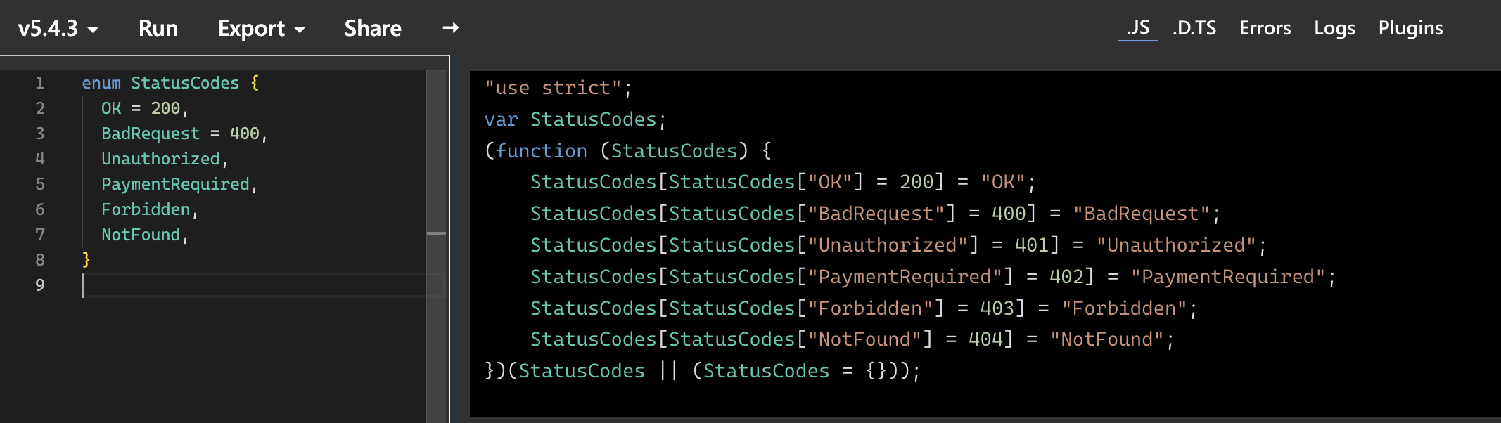 TypeScript enums - 401 Unauthorized