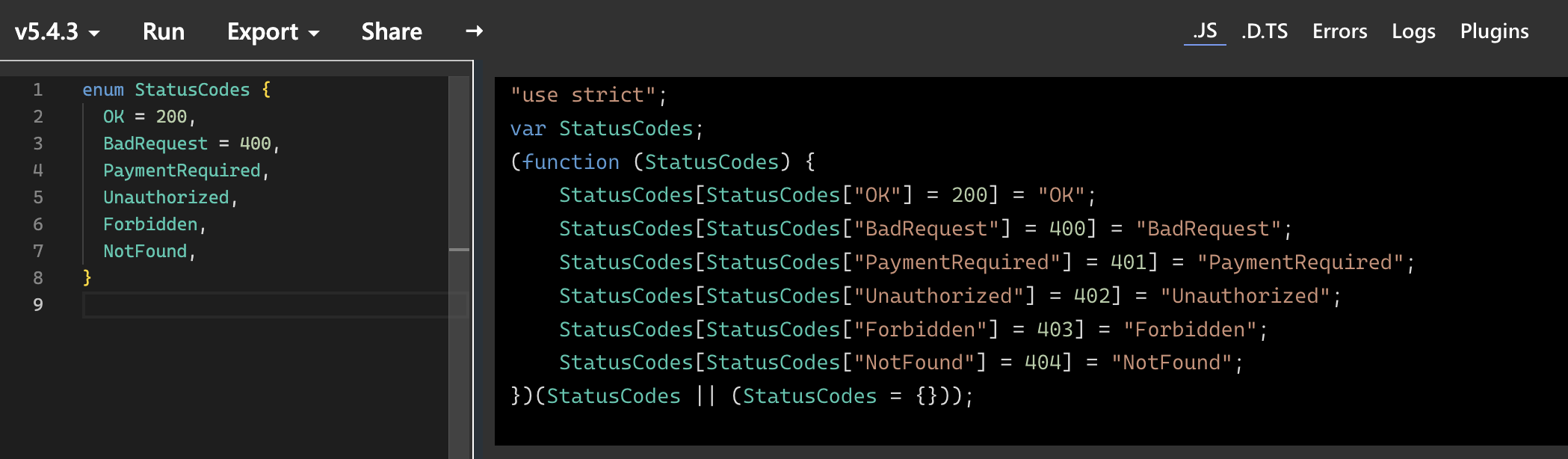 TypeScript enums - 402 Unauthorized
