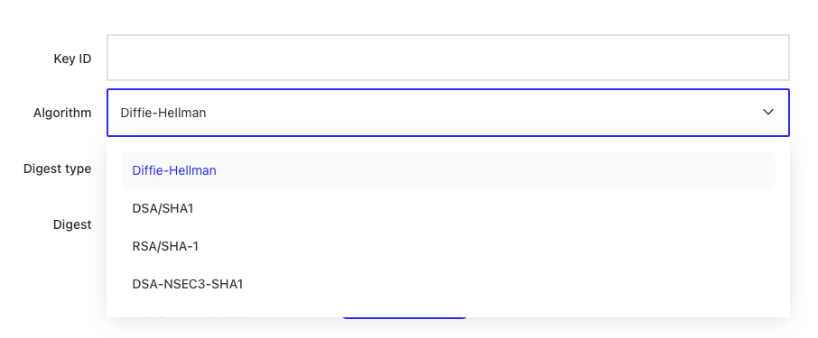 DS record form - algorithms